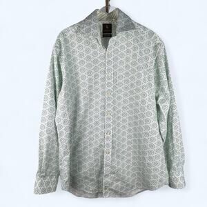Tailorbyrd Button Down Shirt Mens XL Green Blue Circle Pattern Flip Cuff